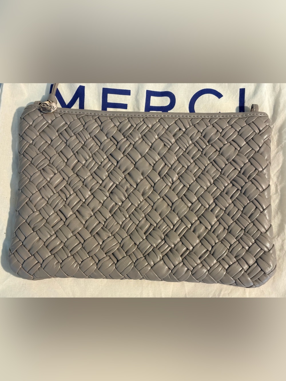Clare V. Puffy Woven Leather Clutch with tabs in Dove - Picture 2 of 14